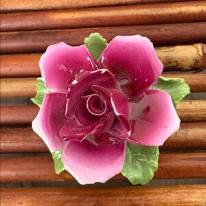 Thorley Vintage Bone China Pink and Green Floral Brooch Made in England